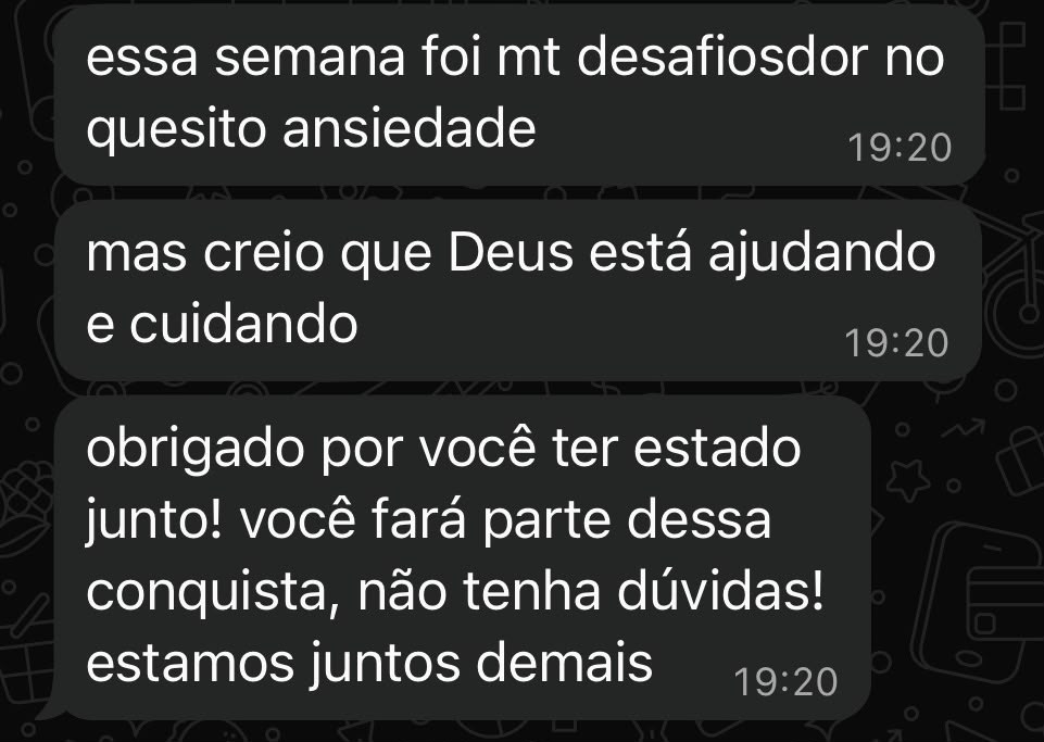 Mensagem de agradecimento de aluno pelo acompanhamento em uma semana desafiadora